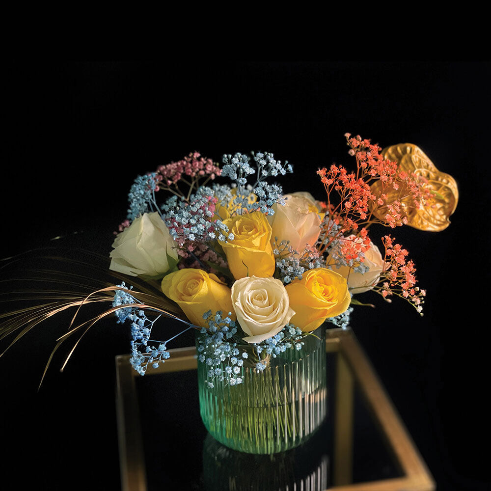Salsa Arrangement in a Turquoise Vase