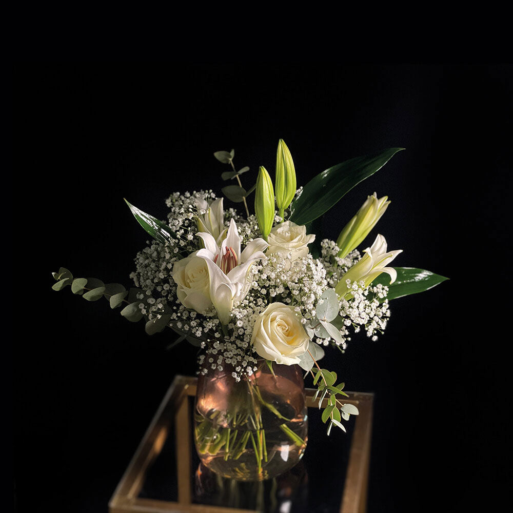 Waltz Arrangement in a Rose Gold Vase flowers