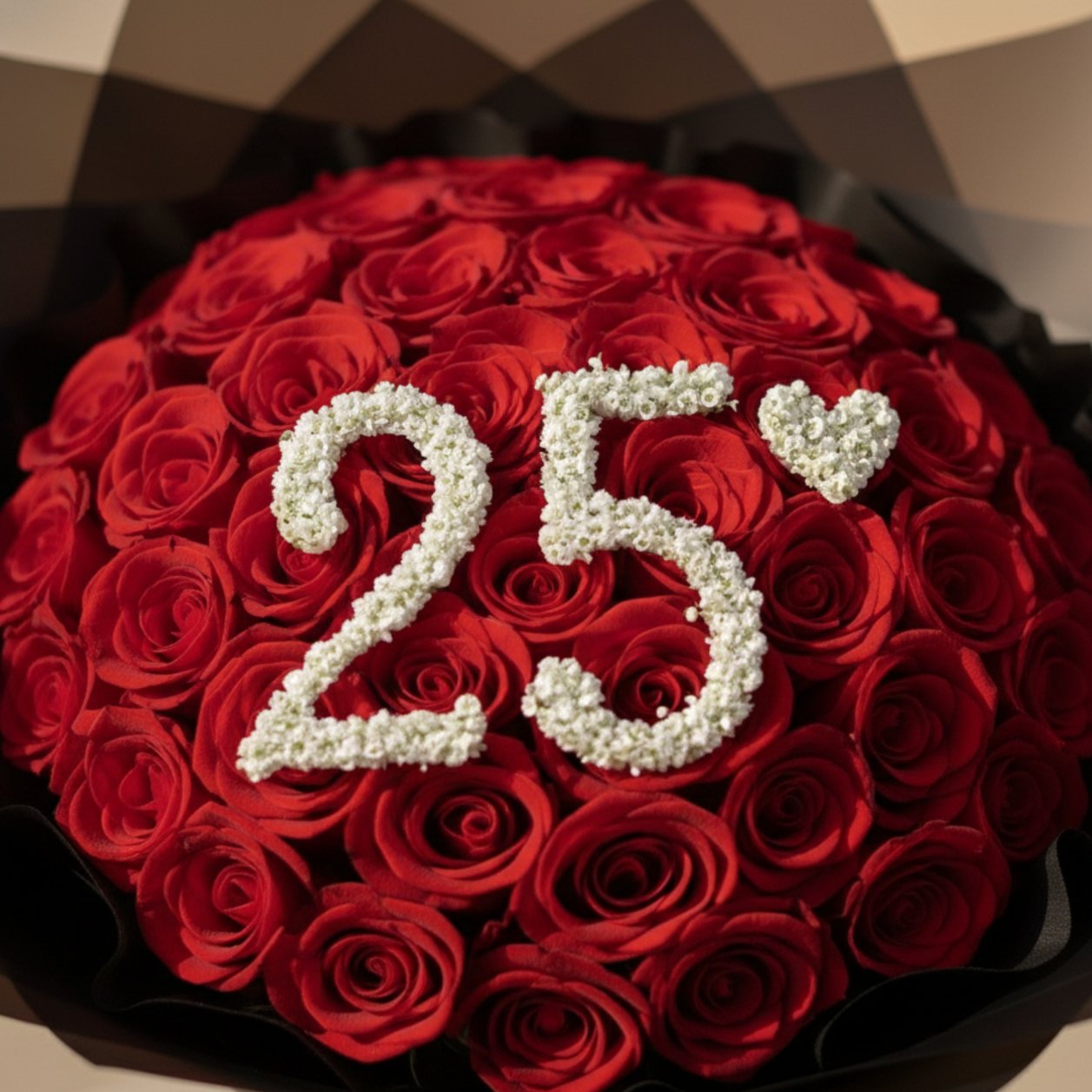 Anniversary number rose bouquet with gypsophila numbers and heart