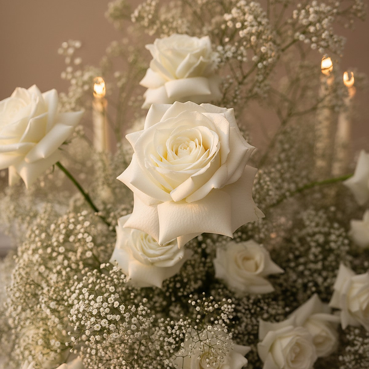 Whisper Rose Centerpiece — close-up floral detail — Aiwa Flowers, Dubai UAE