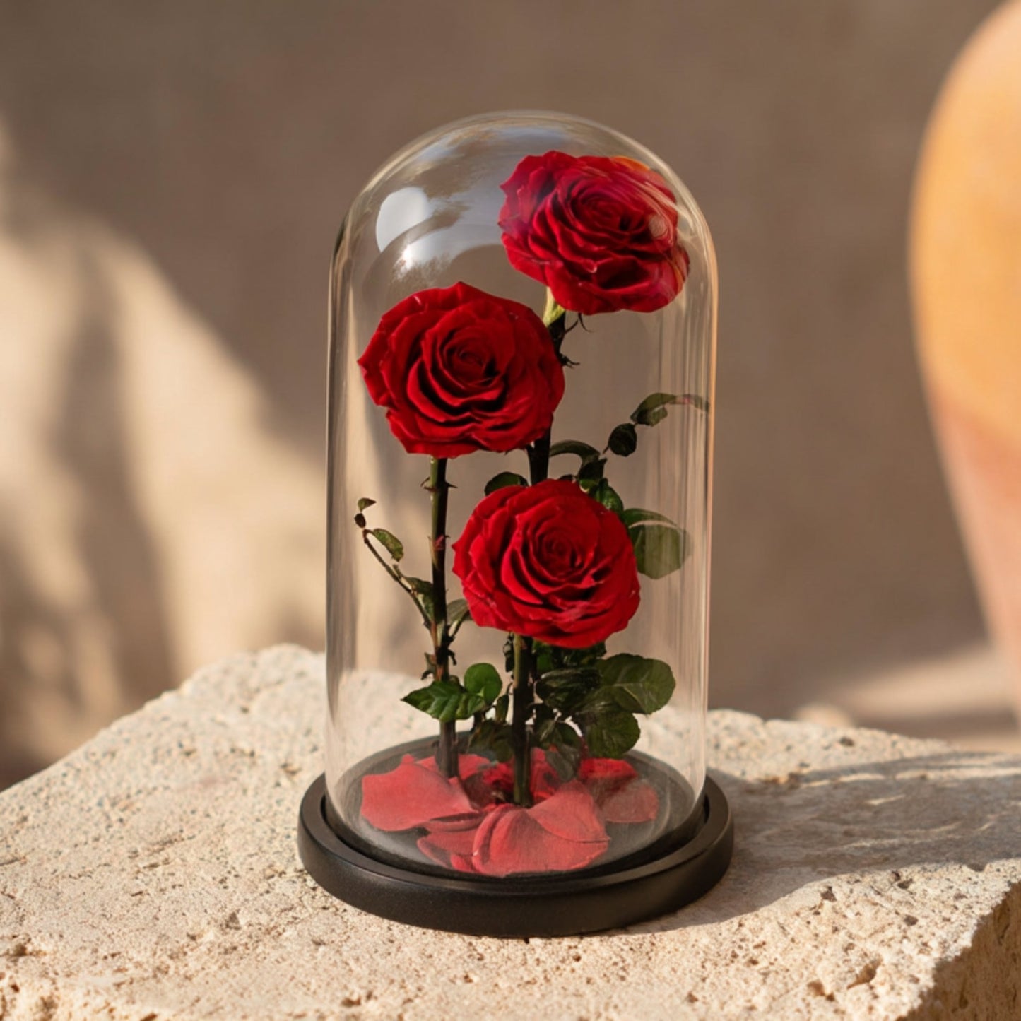 Trio Red Infinity Roses - 3 Preserved Roses Dome