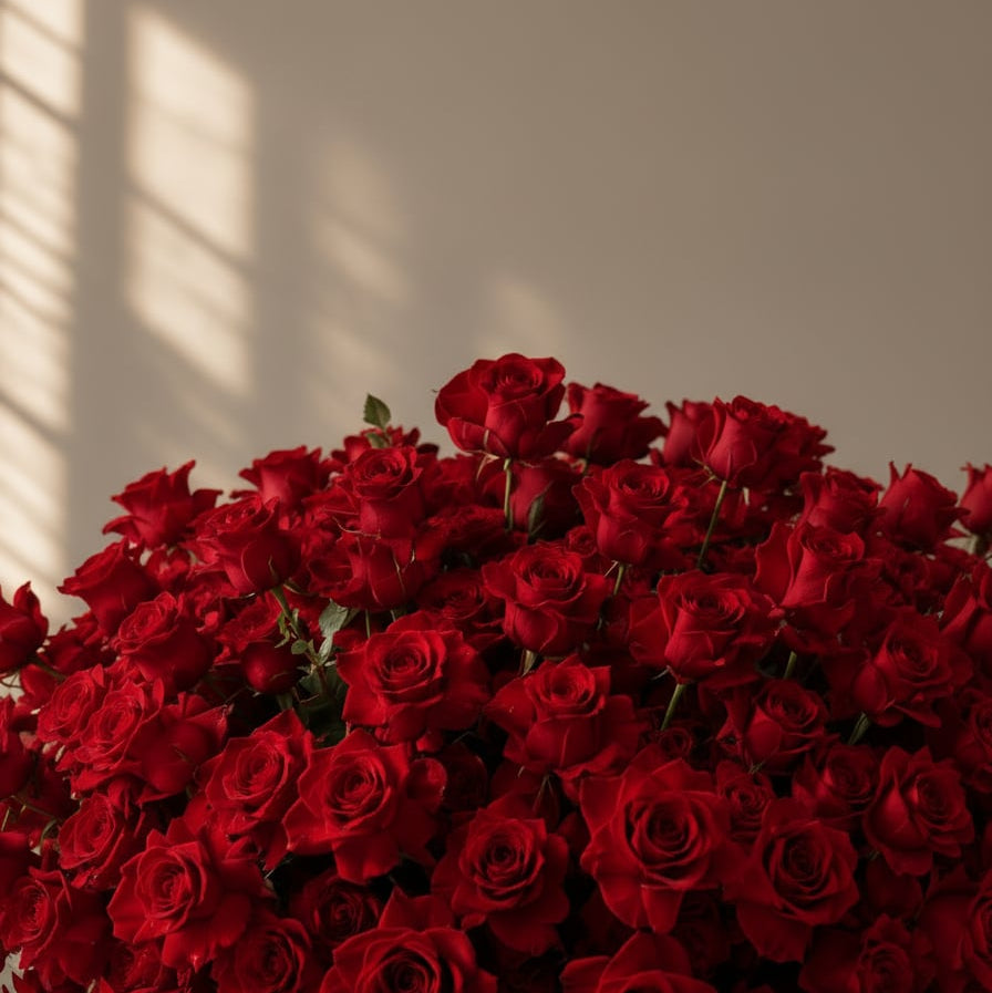 Detail of red roses in a grand dome bouquet by AIWA Flowers Dubai