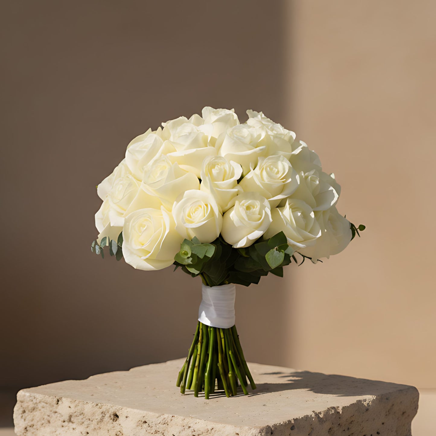 Poetry bridal bouquet with white roses and eucalyptus by Aiwa Flowers