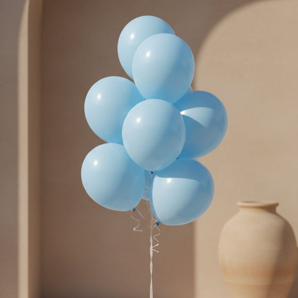 Bouquet of 10 blue helium balloons tied with ribbons