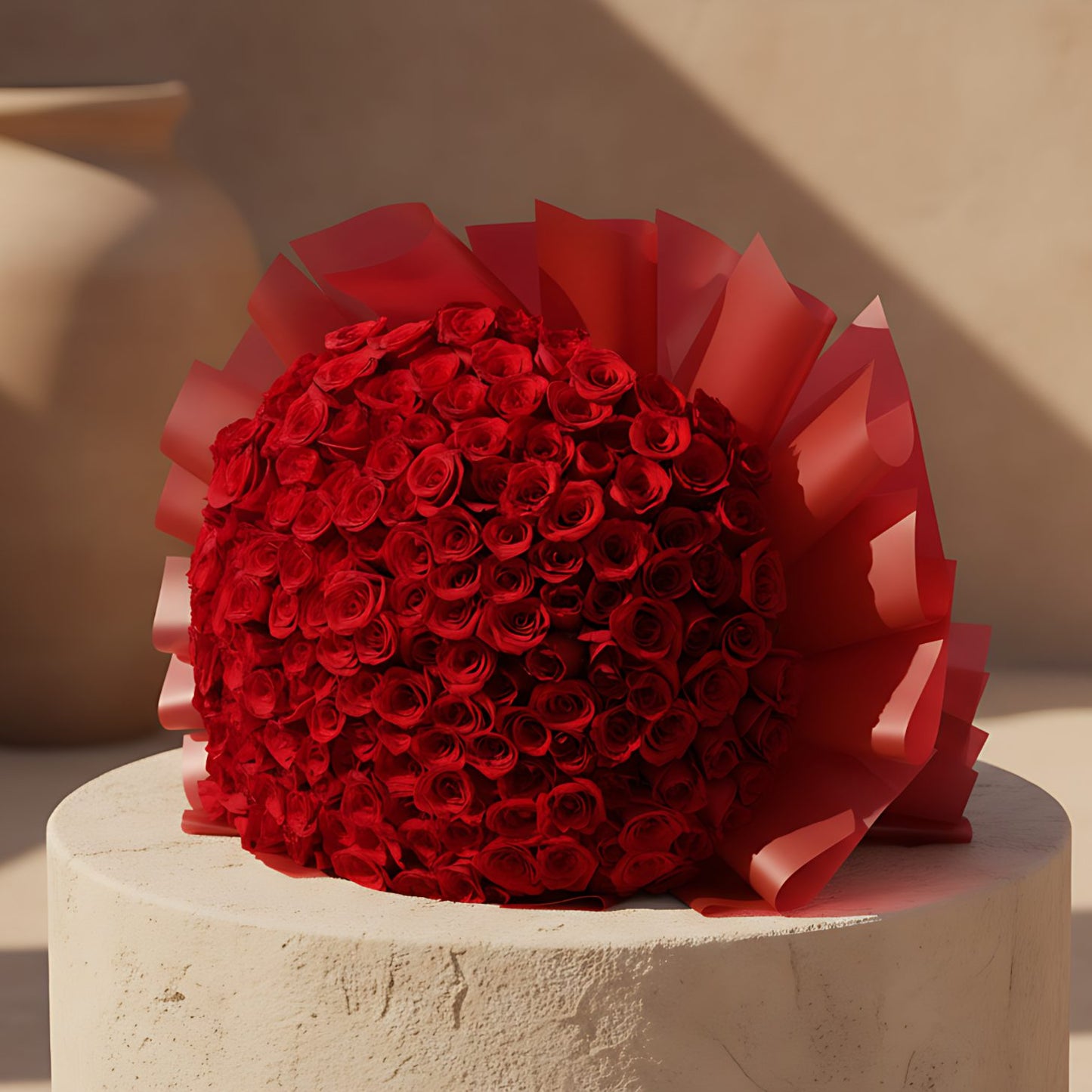 201 Roses are Red hand-tied bouquet with 201 fresh red roses in red wrapping by Aiwa Flowers