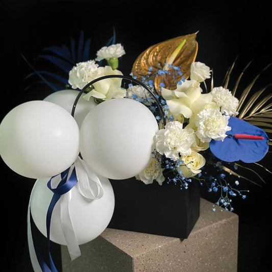 cobalt flowers with ballons