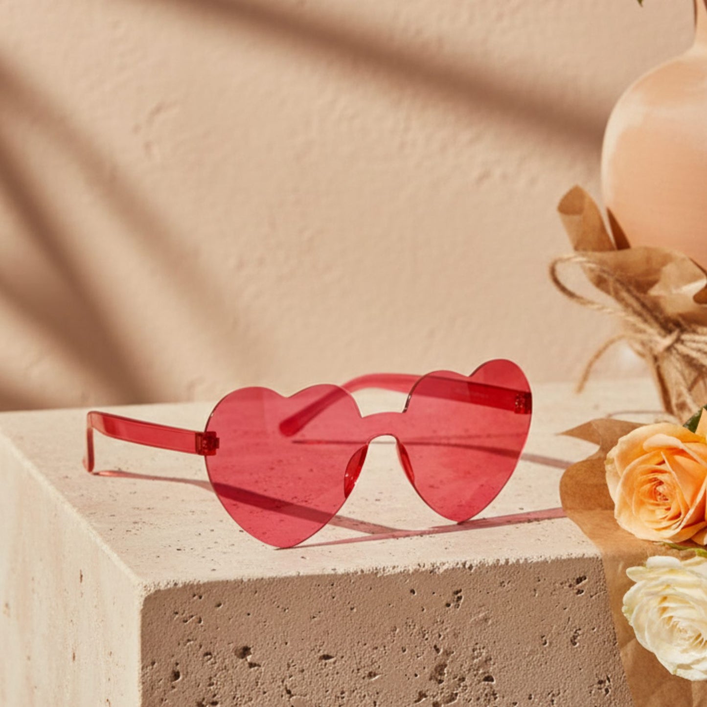 red heart shaped sunglasses stylish gift add-on with flowers