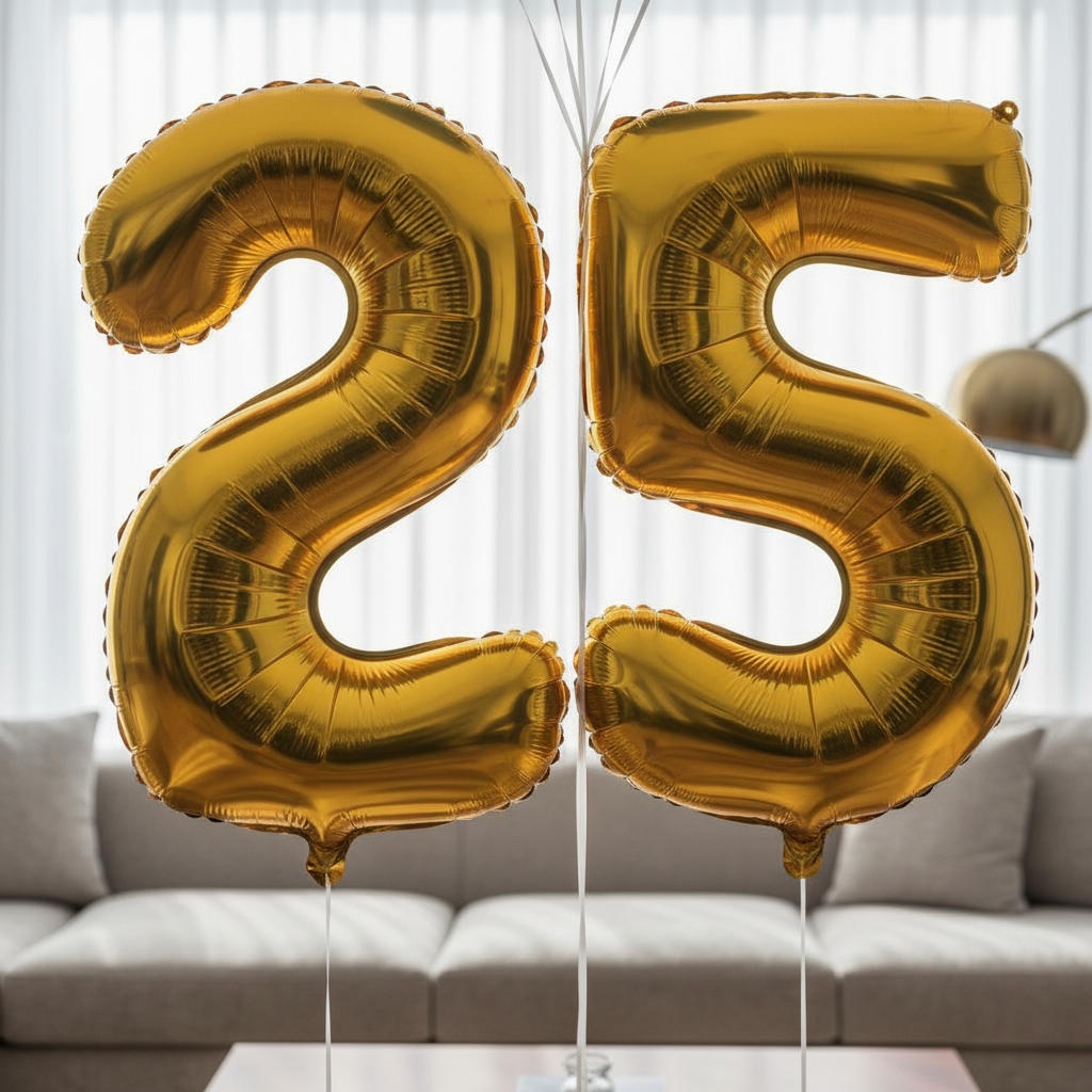 close up of custom number foil balloons with black royal blue and white helium balloons birthday decoration Dubai