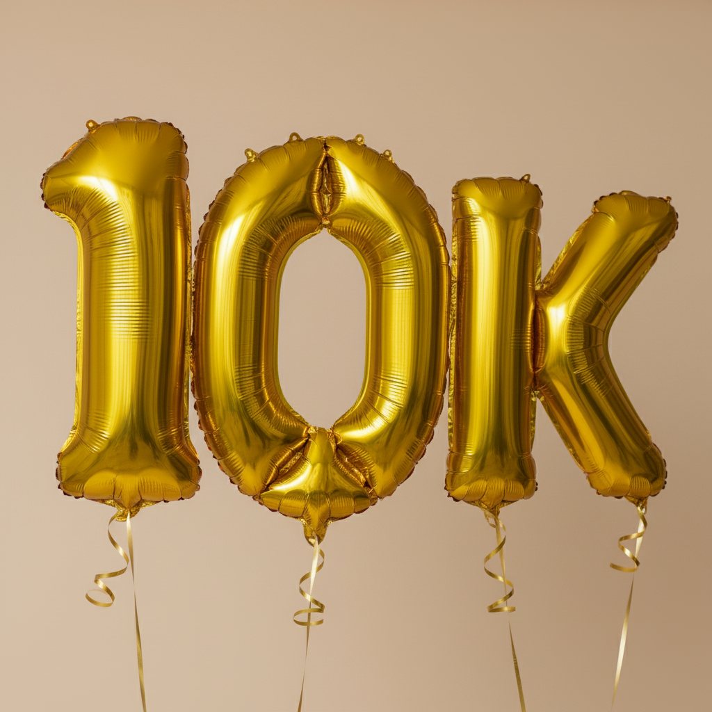 gold 10K helium balloon set for milestone celebration