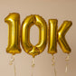 gold 10K helium balloon set for milestone celebration