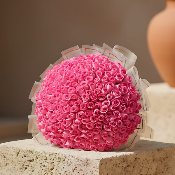 201 Rosy hand-tied bouquet of 201 pink roses in trendy wrapping by Aiwa Flowers Dubai