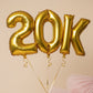 gold 20K helium balloon set for milestone celebration