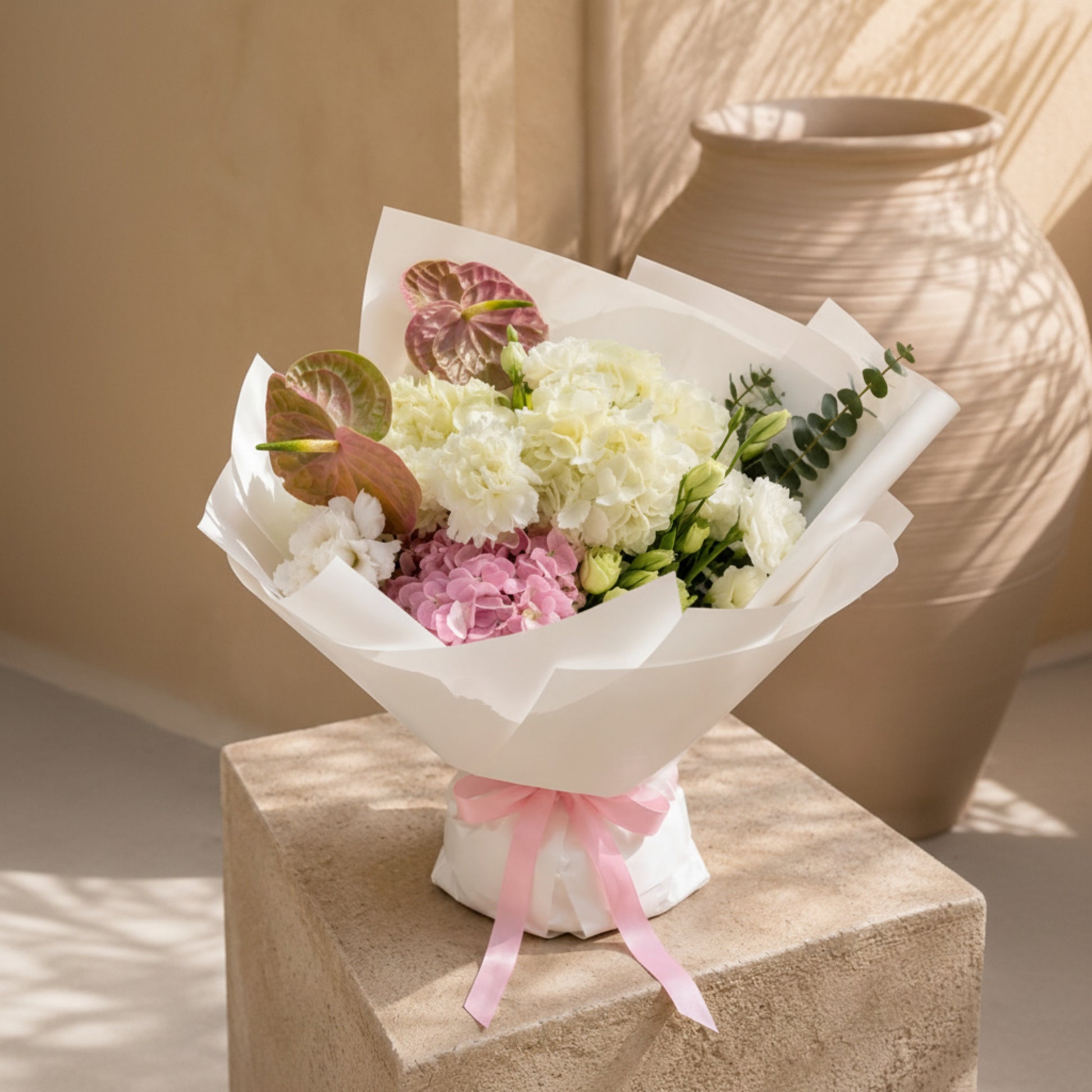 Aiwa Flowers Anthurium Harmony bouquet — packaging view | luxury flower delivery Dubai