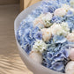 Top-down view of Blue Veil hand-tied bouquet by Aiwa Flowers Dubai