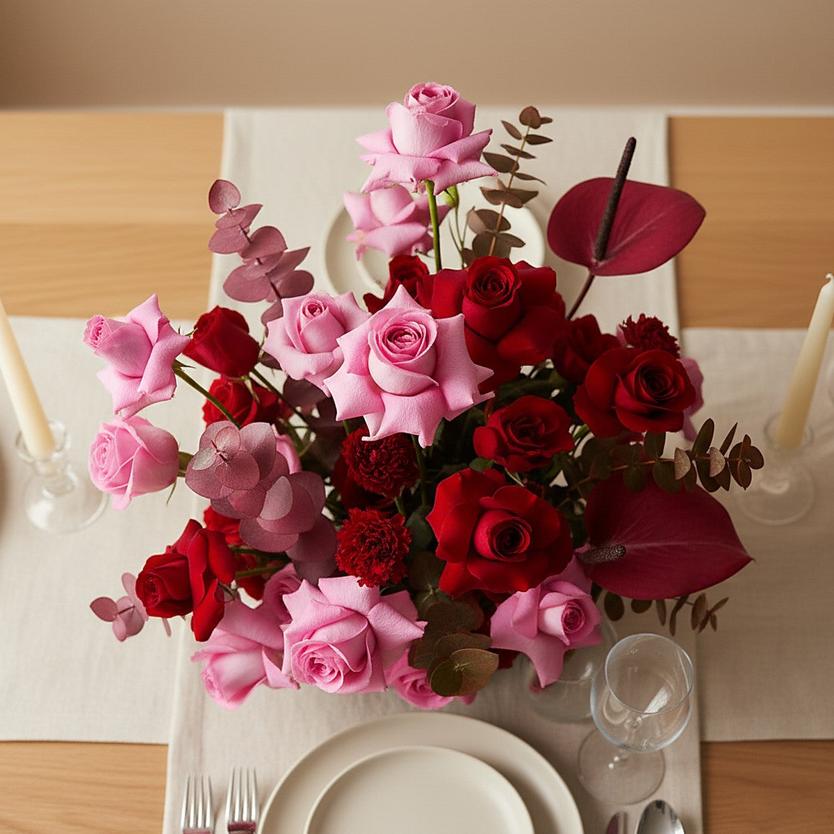 Blush Garden Centerpiece — styled event setting — Aiwa Flowers, Dubai UAE
