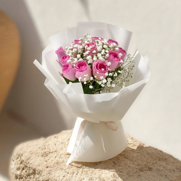 Bold pink flower bouquet with a vibrant and elegant arrangement, handcrafted by Aiwa Flowers in Dubai
