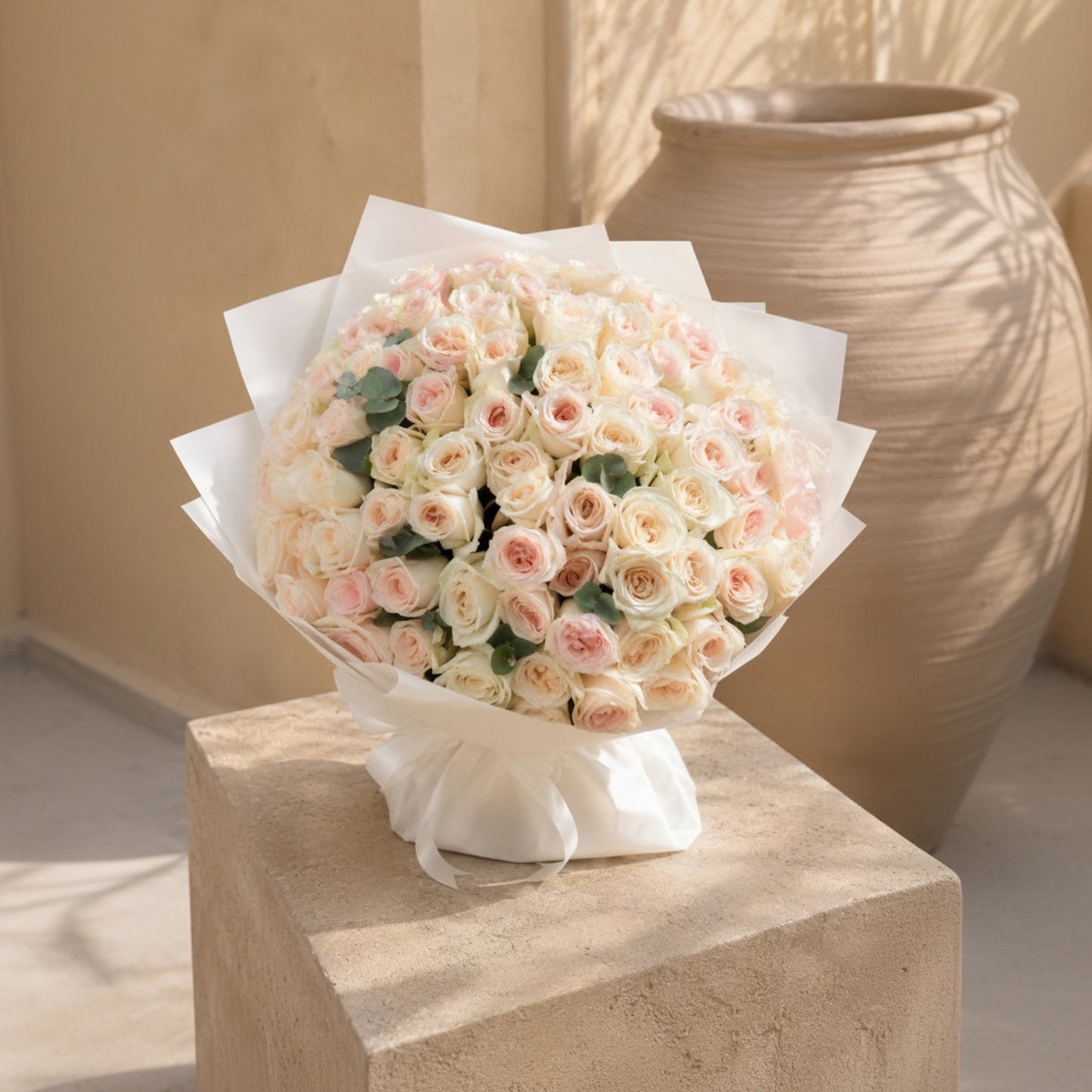 Aiwa Flowers Champagne Symphony bouquet — packaging view | luxury flower delivery Dubai