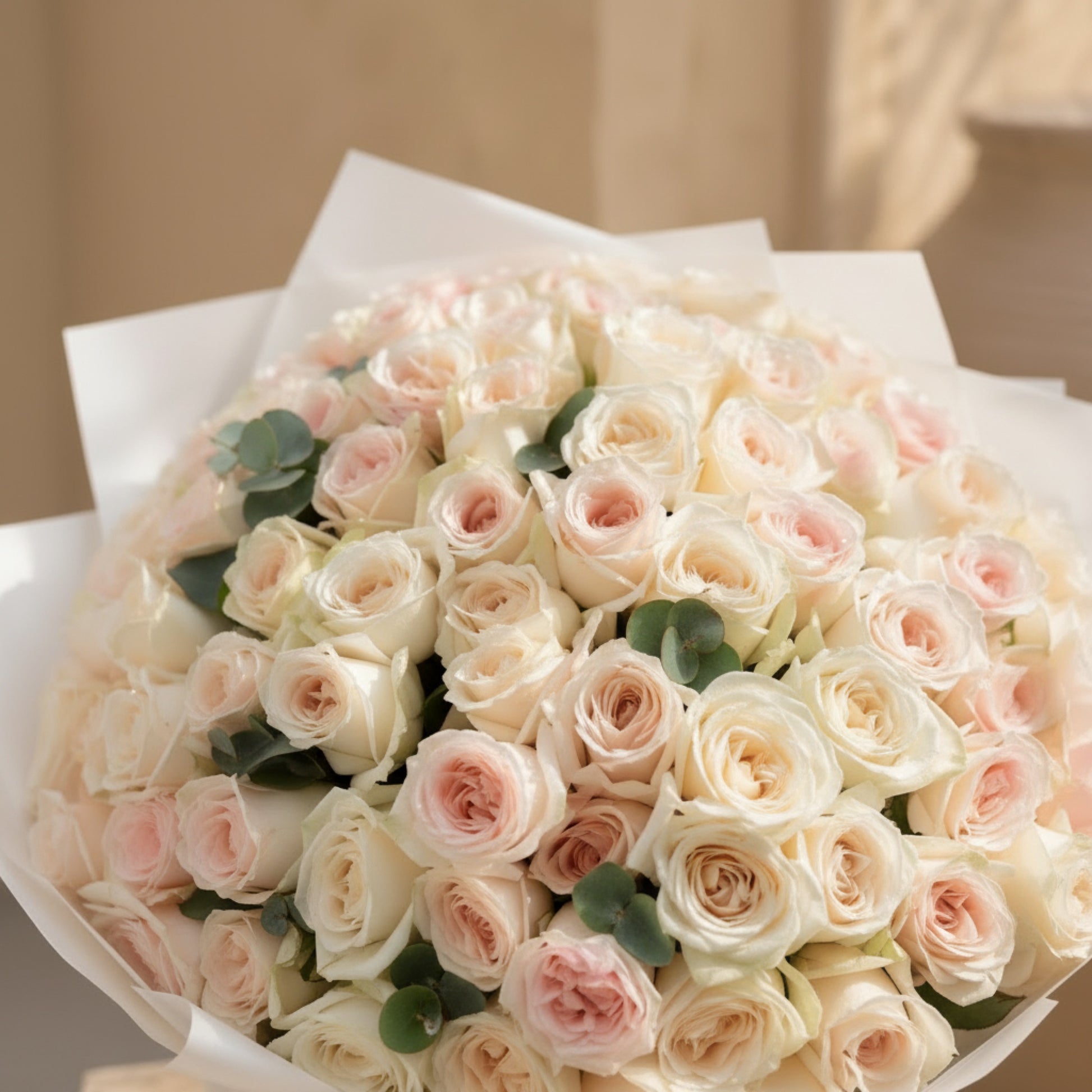 Aiwa Flowers Champagne Symphony bouquet — side angle view | luxury flower delivery Dubai