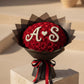 Luxury red rose bouquet with couple initials A and S made from white gypsophila