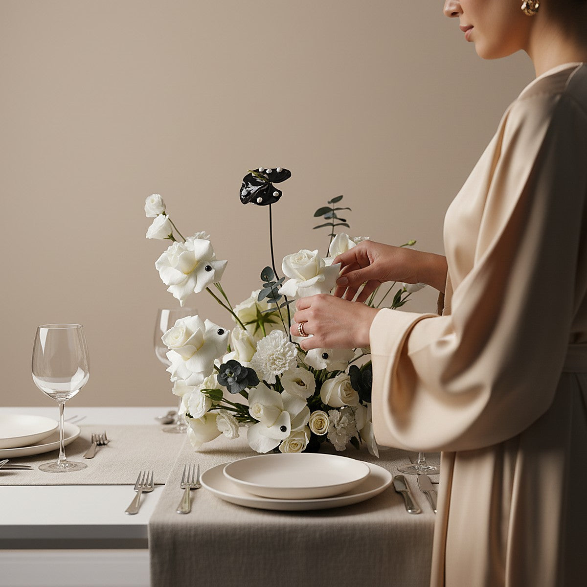 Domino Centerpiece — front view — Aiwa Flowers, Dubai UAE