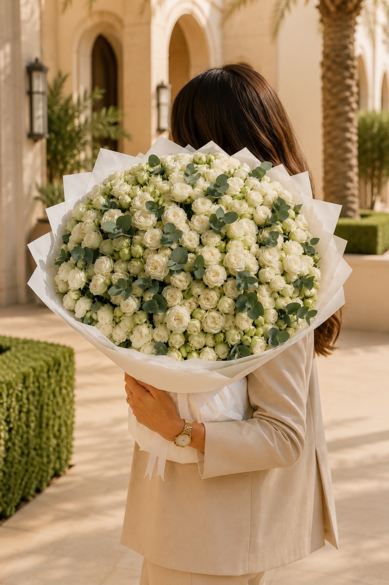 Aiwa Flowers Garden Mist bouquet — top view view | luxury flower delivery Dubai