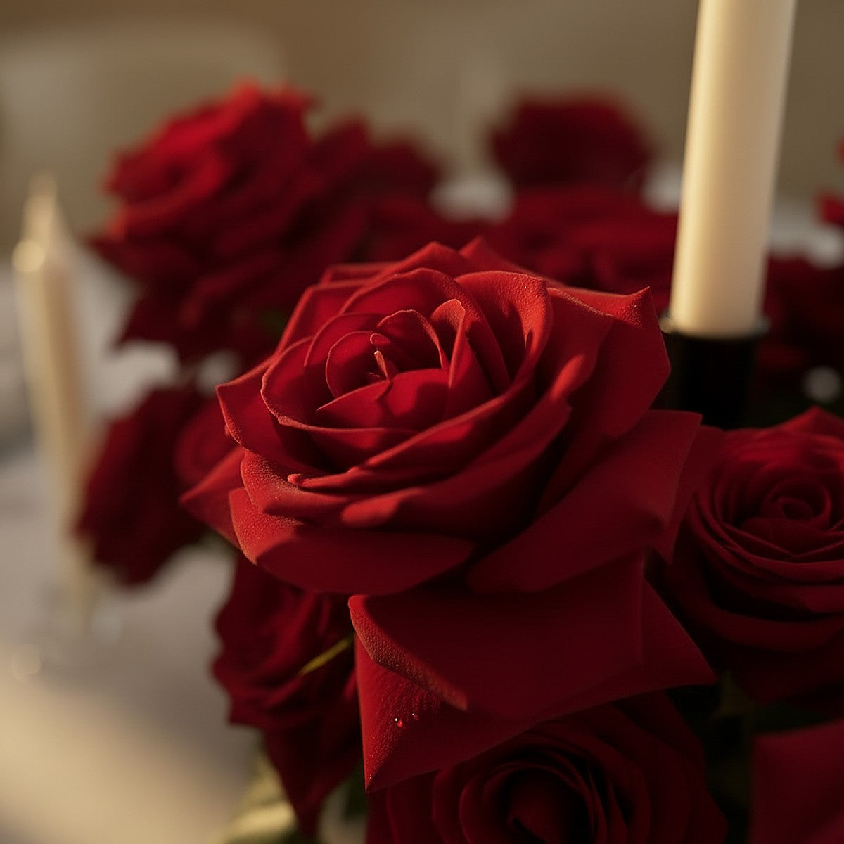 Grand Rose Table Centerpiece — close-up floral detail — Aiwa Flowers, Dubai UAE