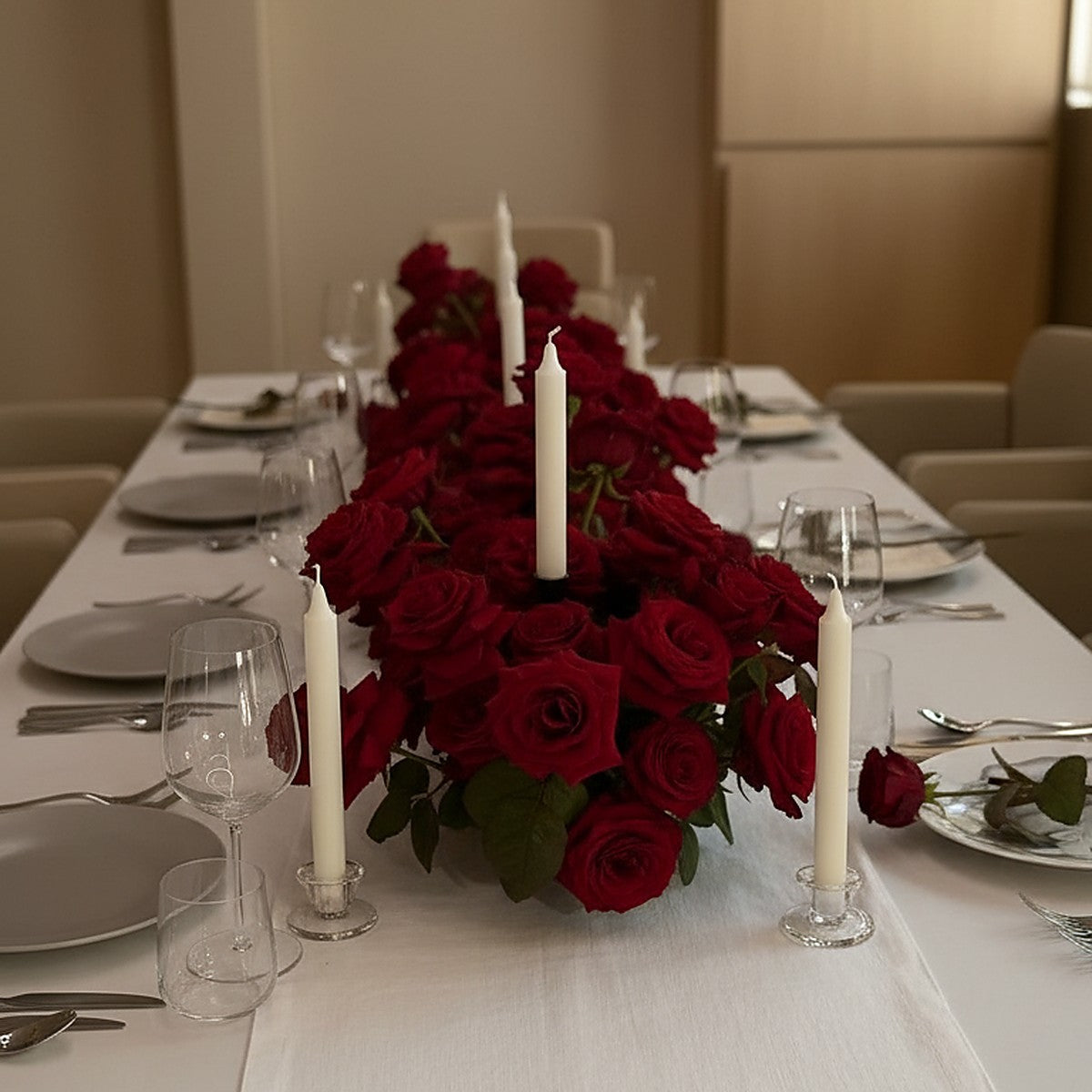 Grand Rose Table Centerpiece — styled event setting — Aiwa Flowers, Dubai UAE