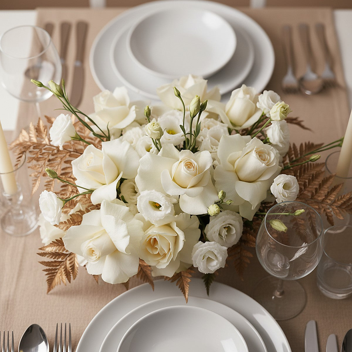 Ivory Garden Rose Centerpiece — close-up floral detail — Aiwa Flowers, Dubai UAE