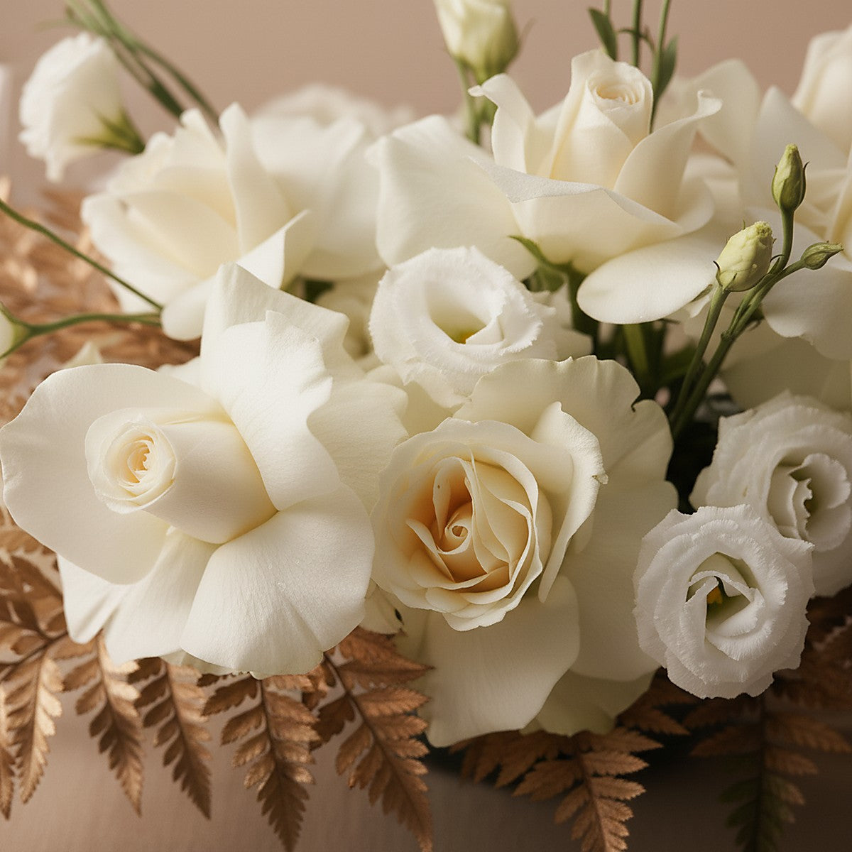 Ivory Garden Rose Centerpiece — styled event setting — Aiwa Flowers, Dubai UAE
