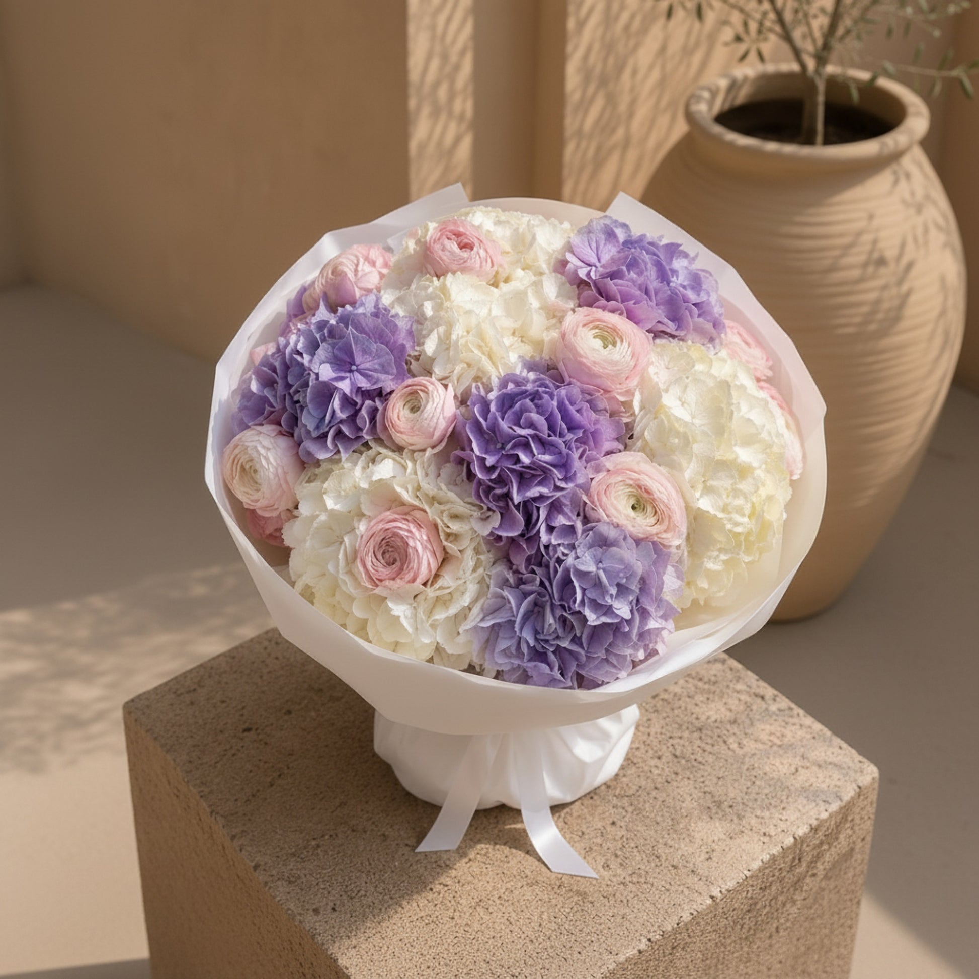Aiwa Flowers Lavender Cloud bouquet — detail view | luxury flower delivery Dubai