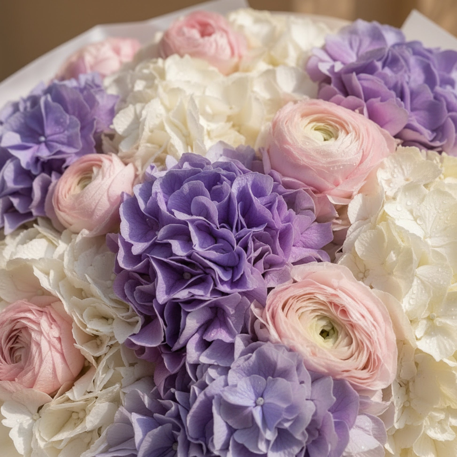 Aiwa Flowers Lavender Cloud bouquet — side angle view | luxury flower delivery Dubai