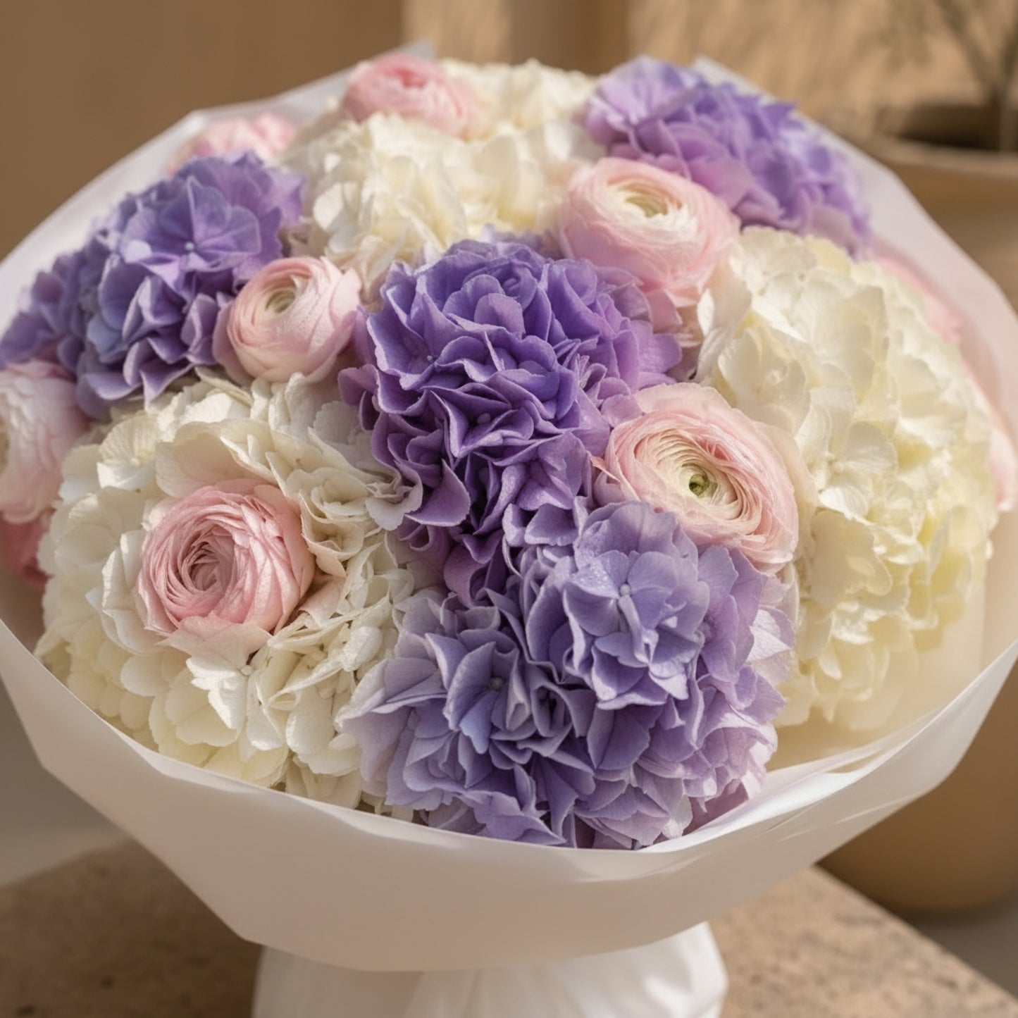 Aiwa Flowers Lavender Cloud bouquet — top view view | luxury flower delivery Dubai