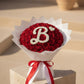 Luxury red rose dome bouquet with custom letter B made from white gypsophila flowers