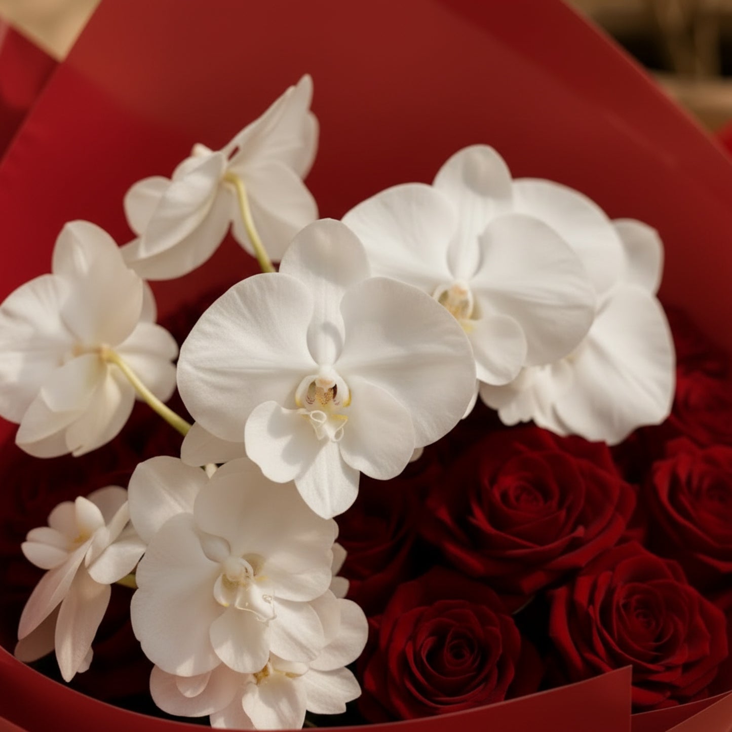 Aiwa Flowers Orchid Affair bouquet — side angle view | luxury flower delivery Dubai