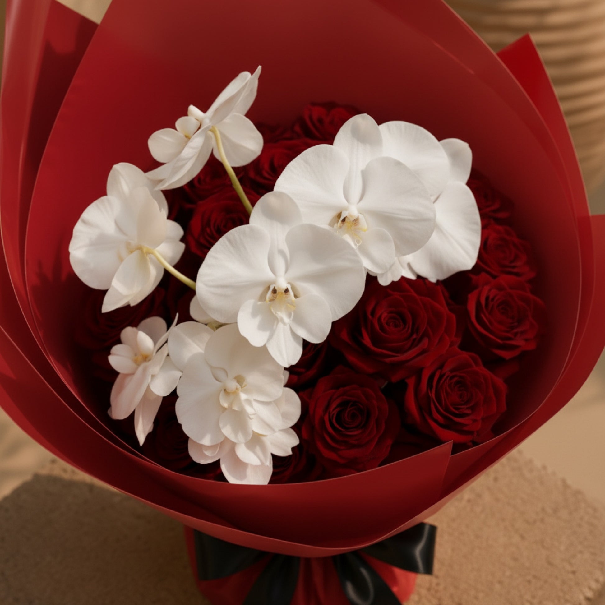 Aiwa Flowers Orchid Affair bouquet — top view view | luxury flower delivery Dubai