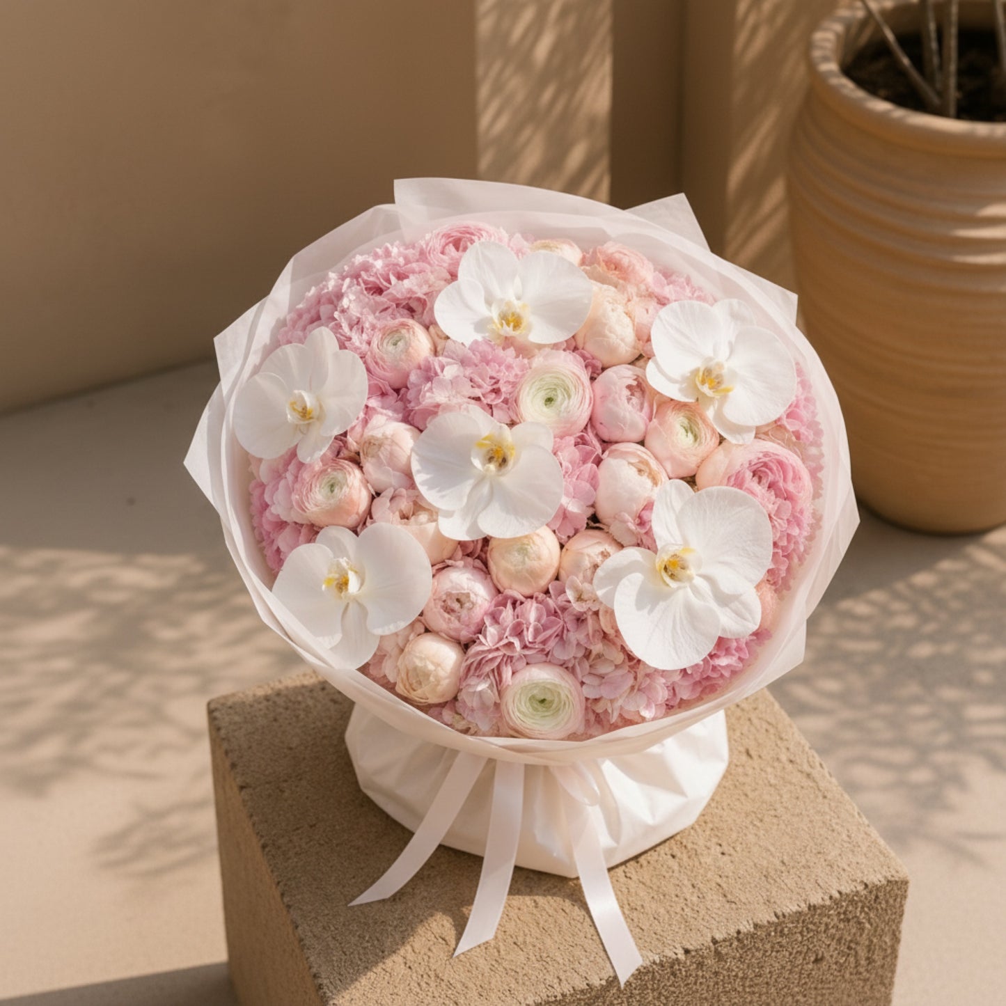 Aiwa Flowers Orchid Ballet bouquet — detail view | luxury flower delivery Dubai