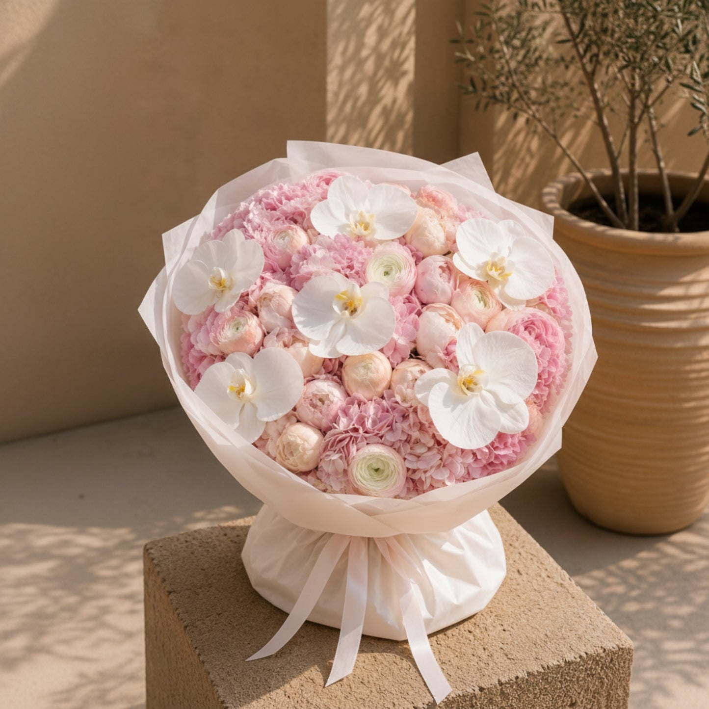 Aiwa Flowers Orchid Ballet bouquet — packaging view | luxury flower delivery Dubai