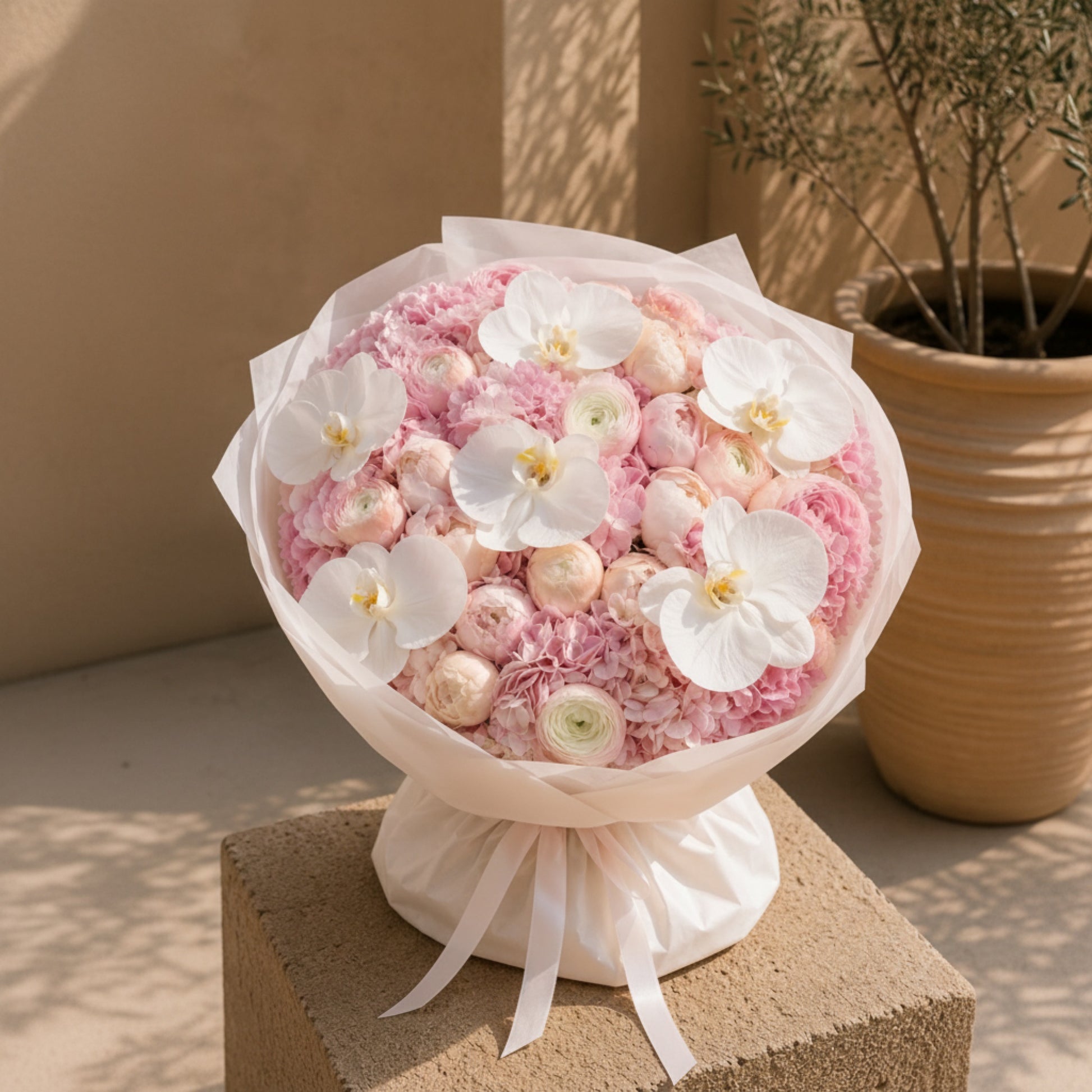 Aiwa Flowers Orchid Ballet bouquet — packaging view | luxury flower delivery Dubai