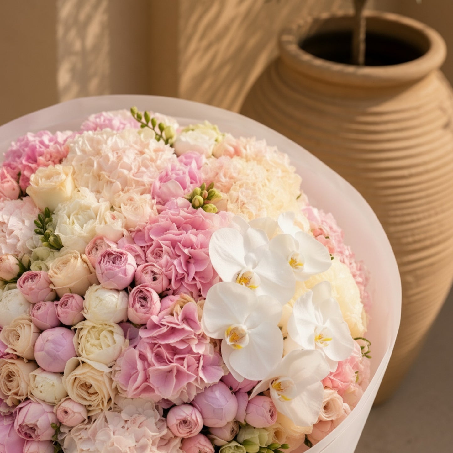 Aiwa Flowers Palais de Rose bouquet — side angle view | luxury flower delivery Dubai
