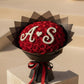 Romantic red rose dome bouquet with personalized couple letters and heart