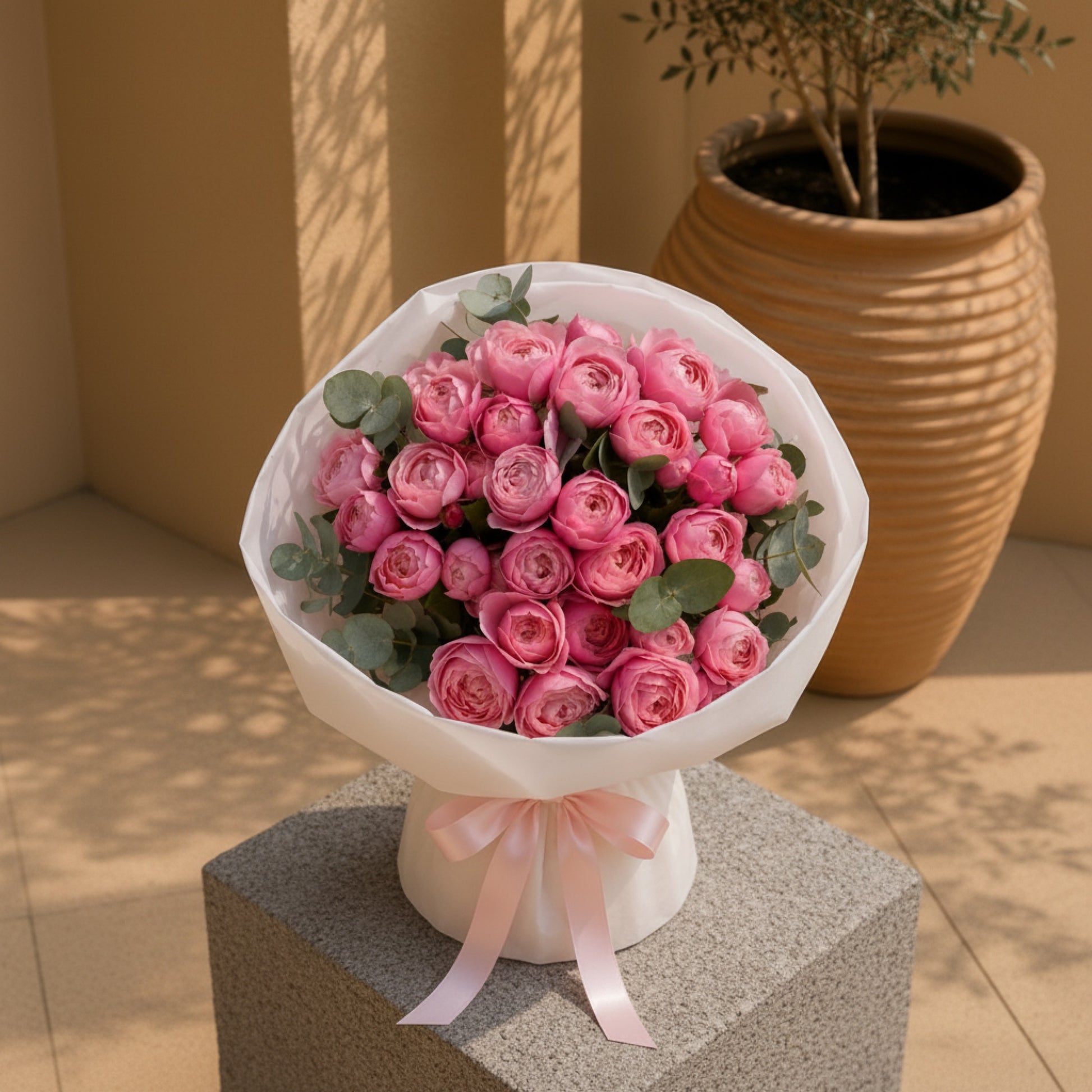Aiwa Flowers Pink Juliet bouquet — detail view | luxury flower delivery Dubai