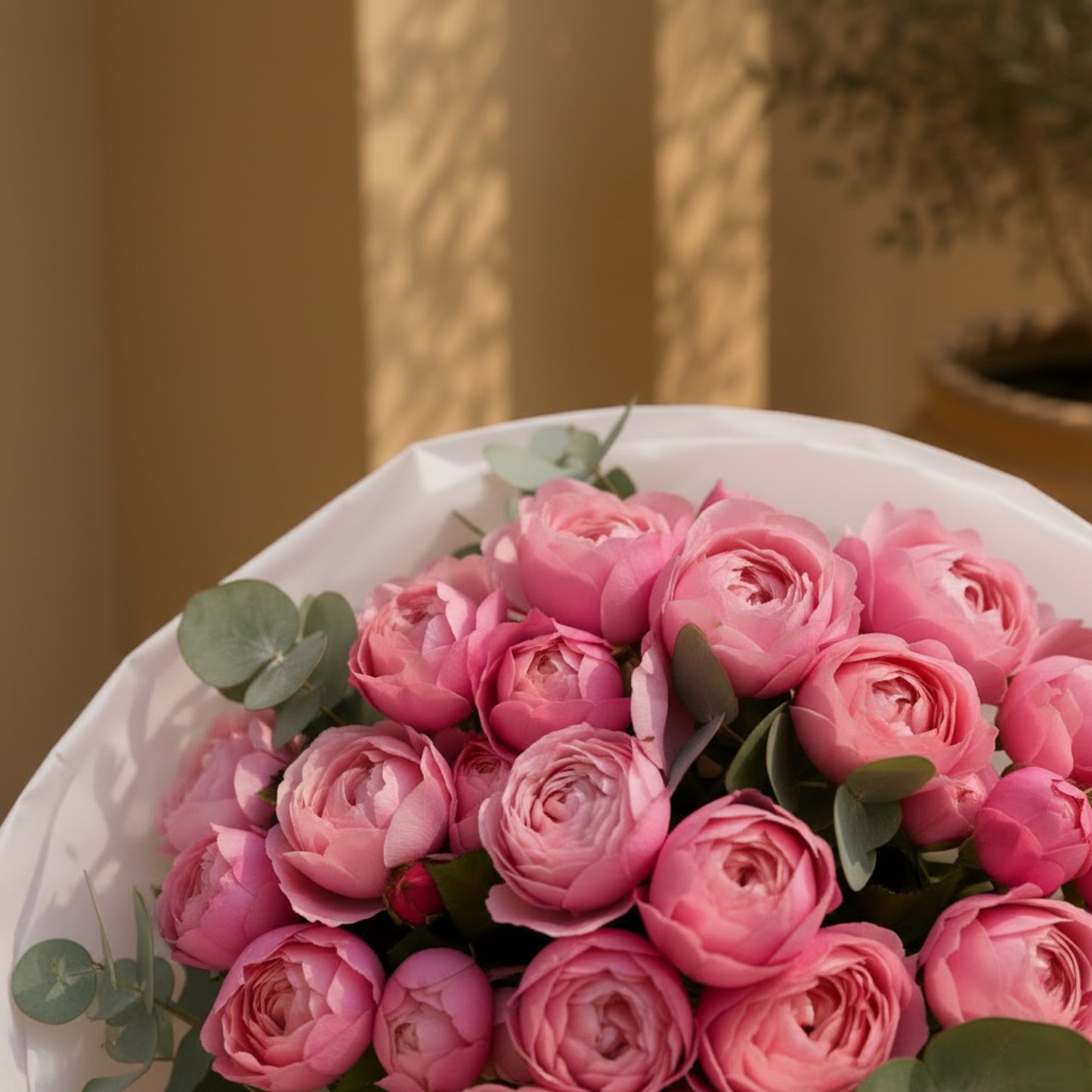 Aiwa Flowers Pink Juliet bouquet — side angle view | luxury flower delivery Dubai