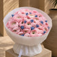 Lifestyle shot of Powder Bloom delicate luxury bouquet by Aiwa Flowers Dubai