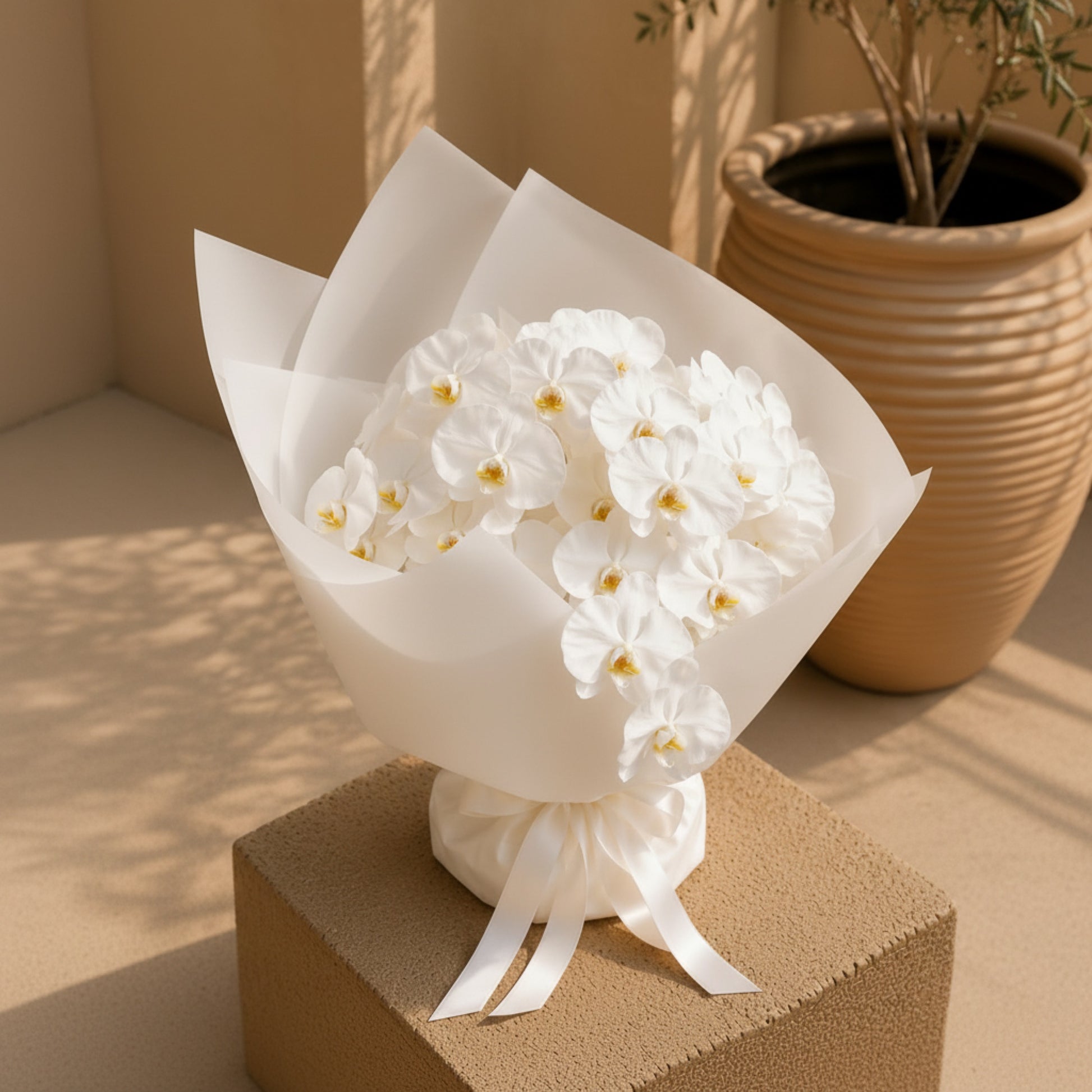 Aiwa Flowers Pure Orchid bouquet — detail view | luxury flower delivery Dubai