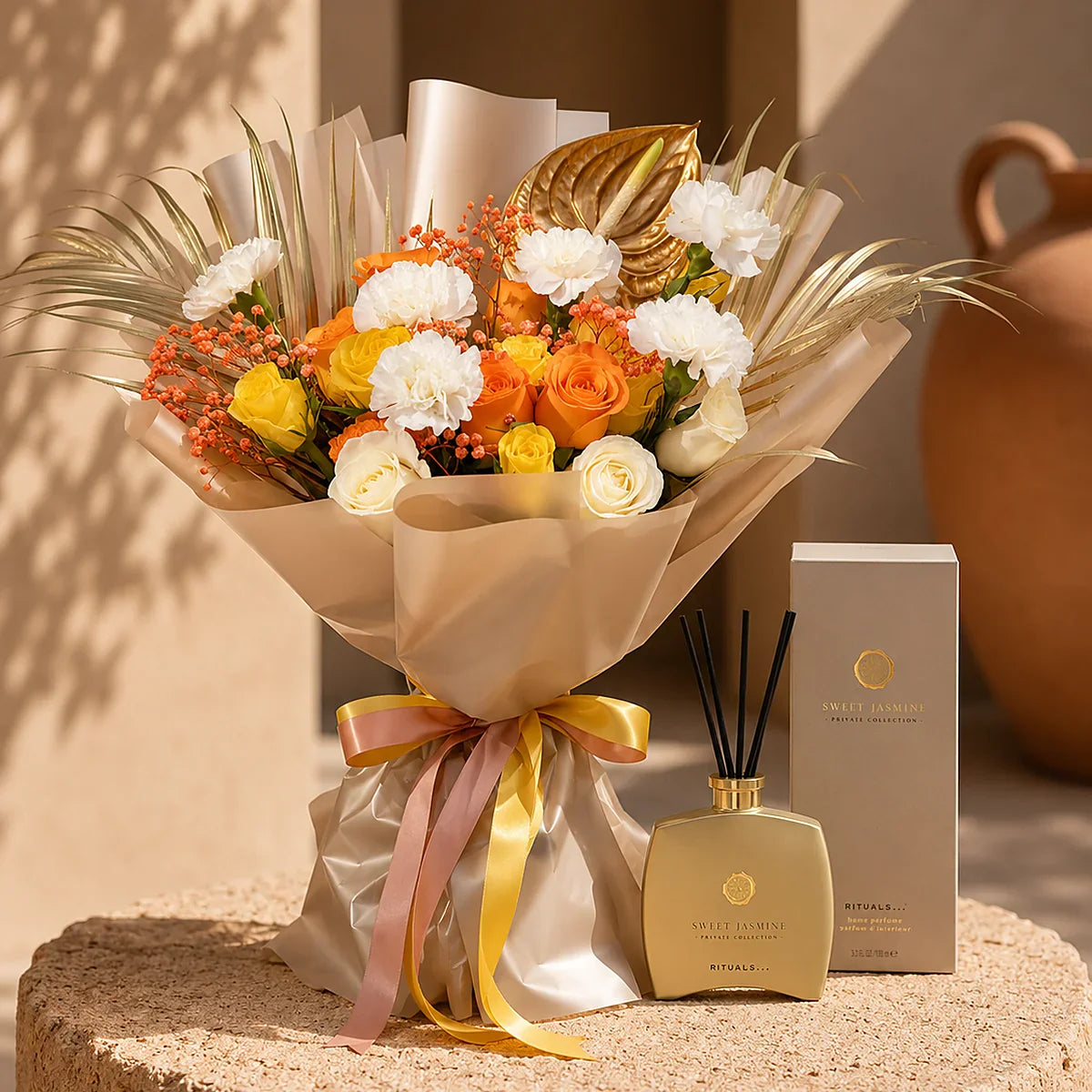 Sandcastle Gift Set gift set by Aiwa Flowers — pairing view, luxury flowers and partner brand pairing for same-day delivery in Dubai UAE