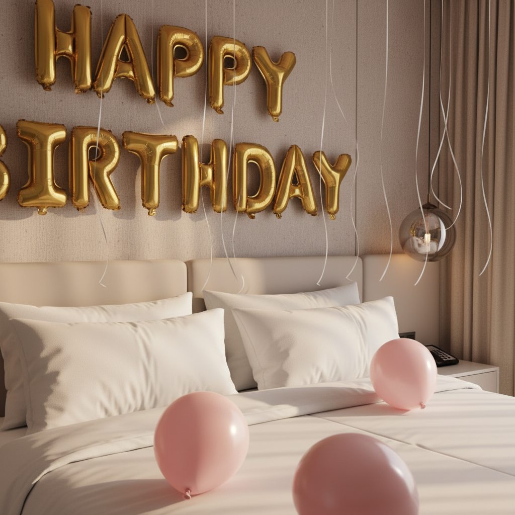 pink and white helium balloons birthday decoration soft luxury style Dubai