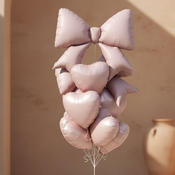 blush bow balloon set with heart helium balloons