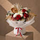 Red rose and white carnation bouquet with gold anthurium by AIWA Flowers Dubai