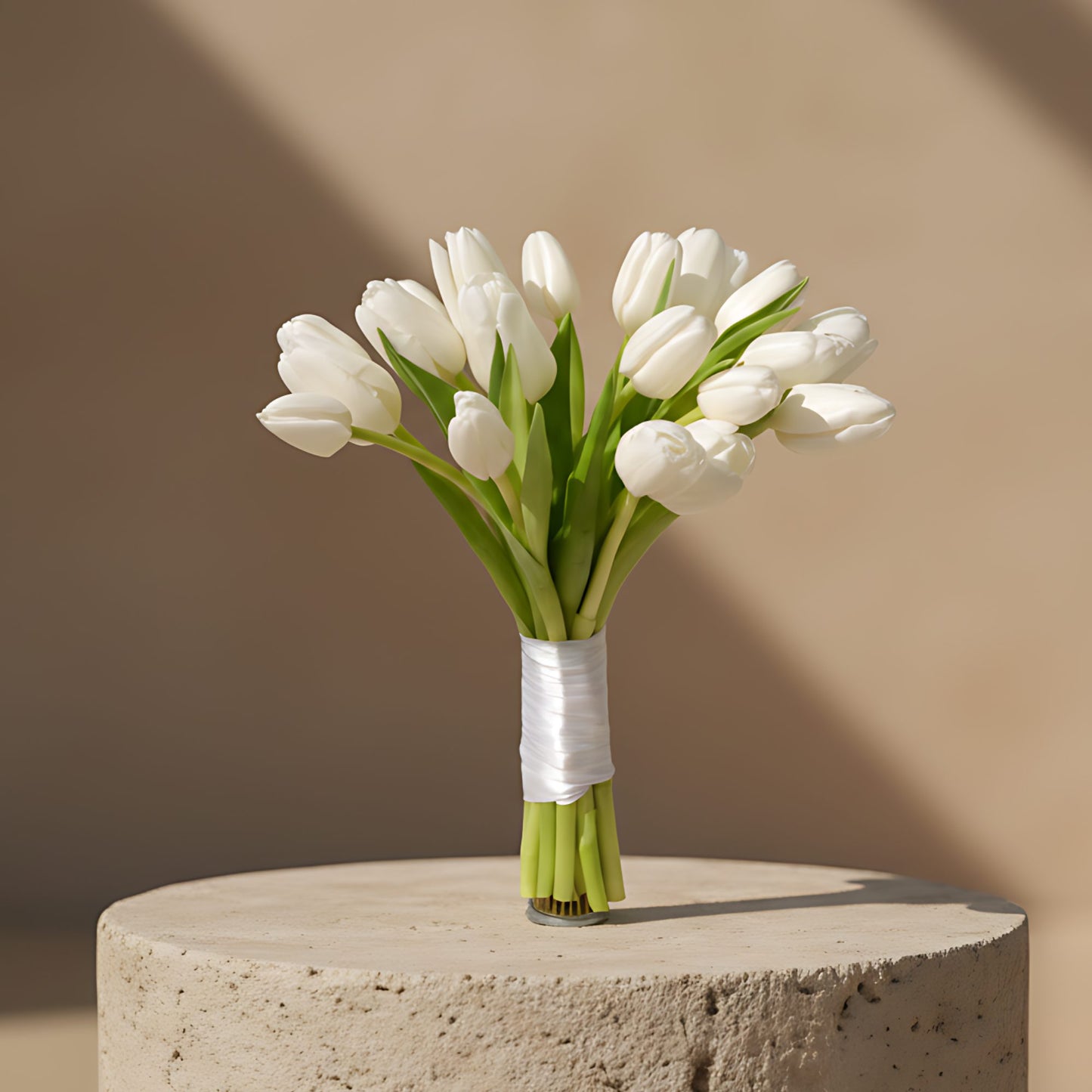 Delicate bridal bouquet made of white tulips by Aiwa Flowers