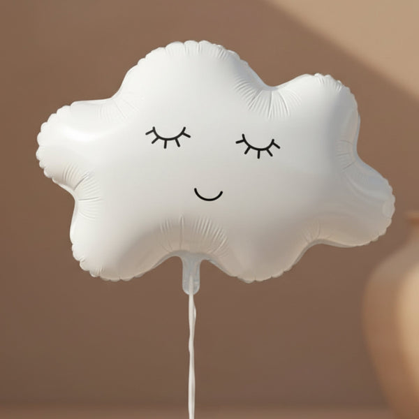 white cloud helium balloon with sleepy face design